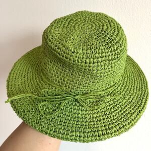 Cappelli Straworld Vibrant Green Hand-Knitted Raffia Sun Hat Cottagecore Beach